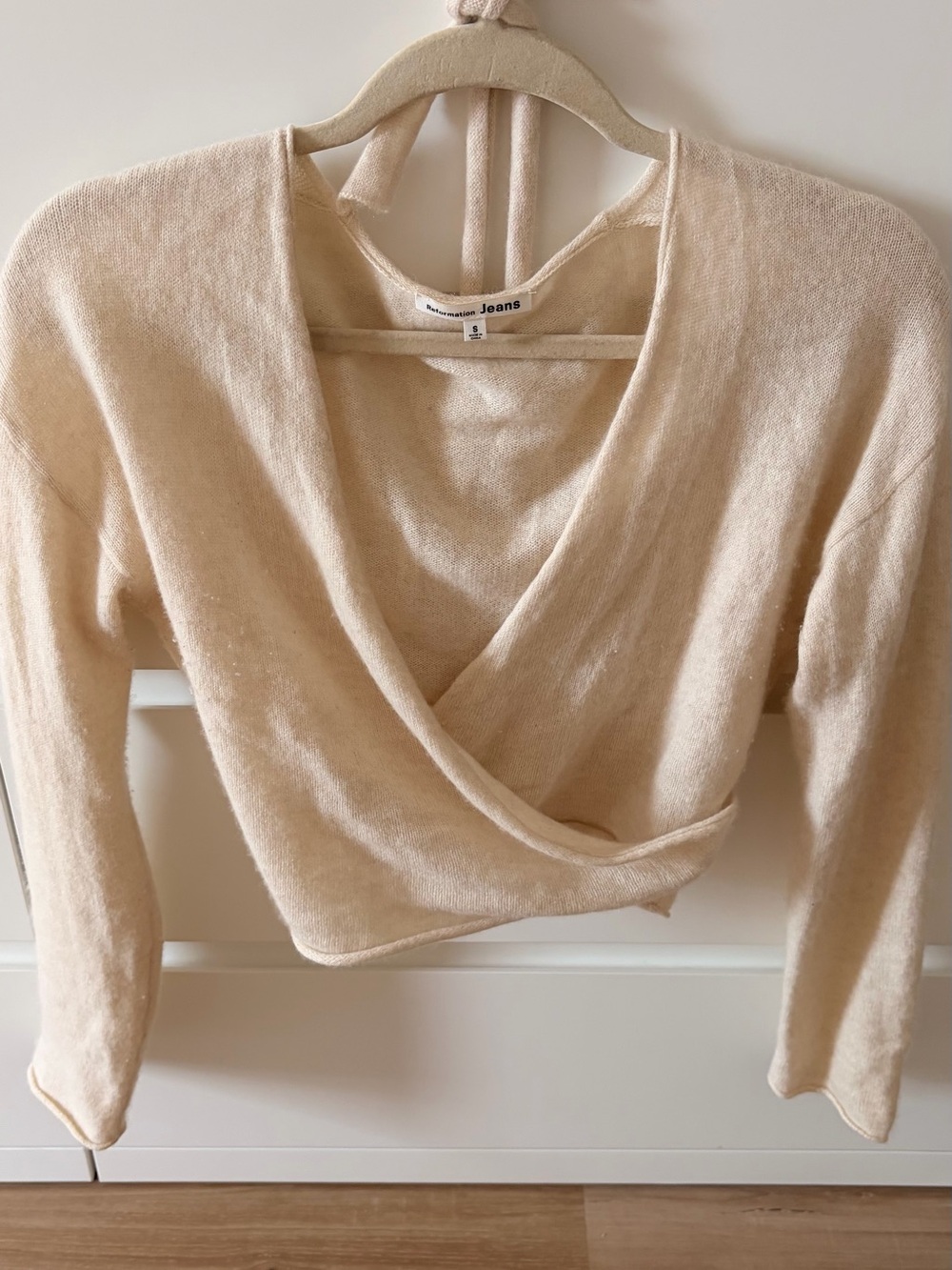Reformation Cashmere Wrap-Front Cream Sweater